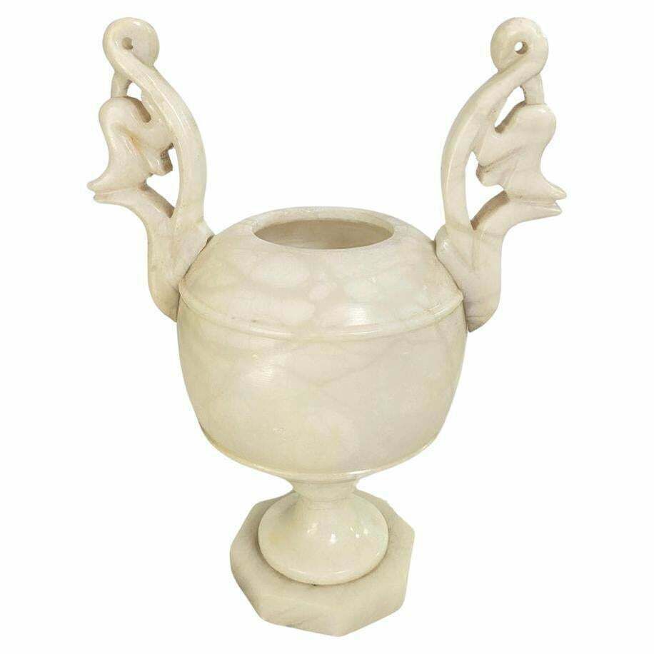 Art Deco Alabaster Urn Uplighter Table Lamp, White Color France, Circa 1960
