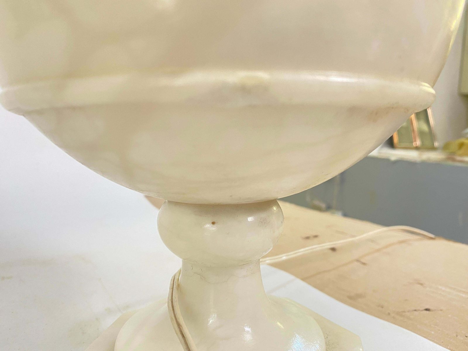 Art Deco Alabaster Urn Uplighter Table Lamp, White Color France, Circa 1960 photo for sale
