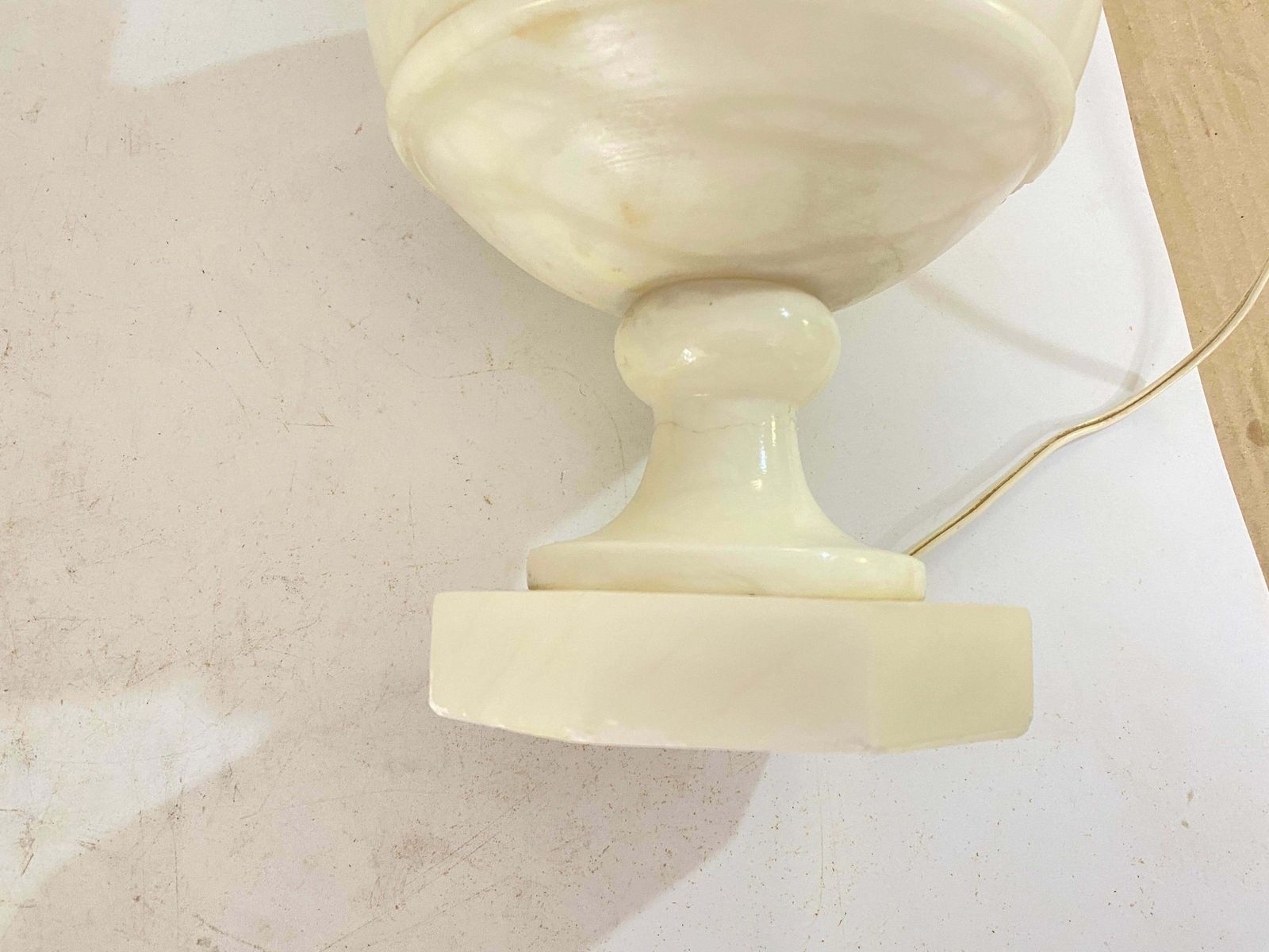 Art Deco Alabaster Urn Uplighter Table Lamp, White Color France, Circa 1960 photo vintage