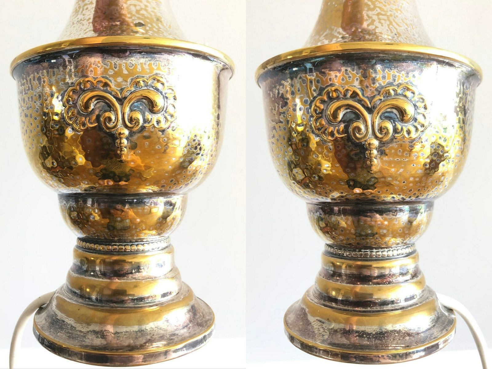 Danish Art Deco Brass And Silverplate Table Lamp In Organic Shape With Decoration And White Shade   Design By G. Traberg Sølv, Fredericia photo buy