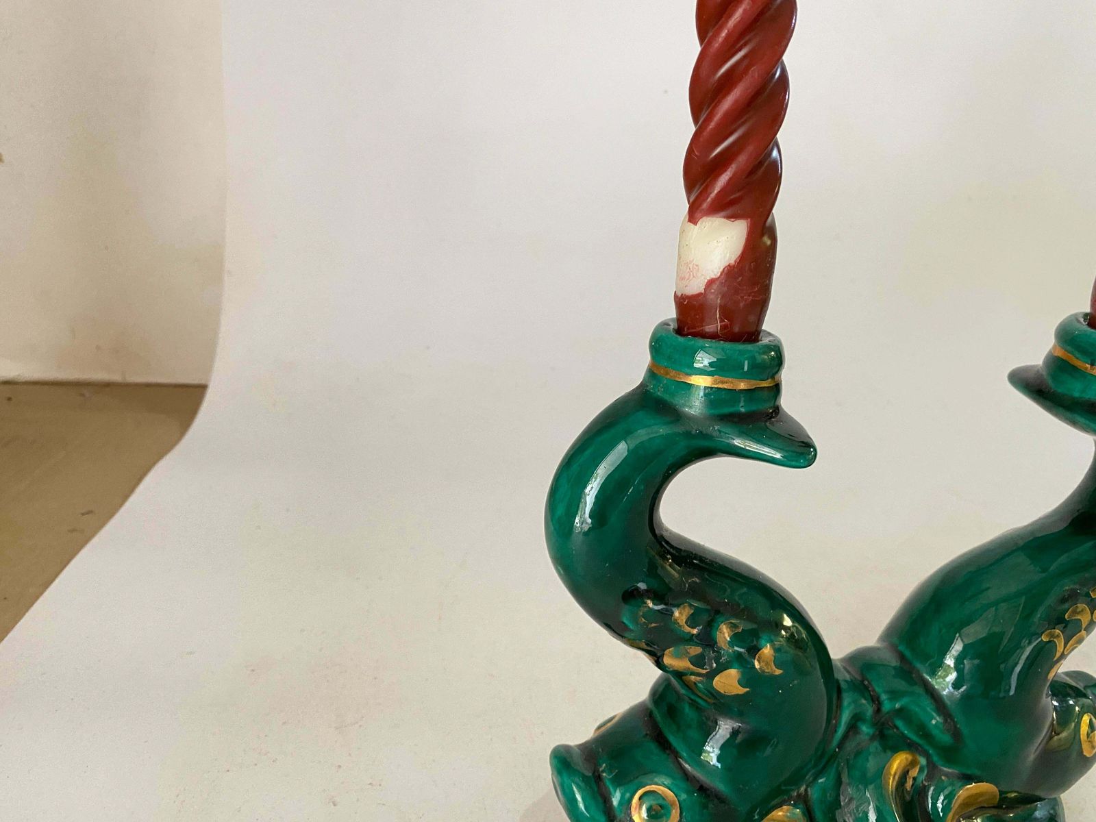 French Of Candle Holder Ceramic France 1970s With Red Old Candles photo vinterior