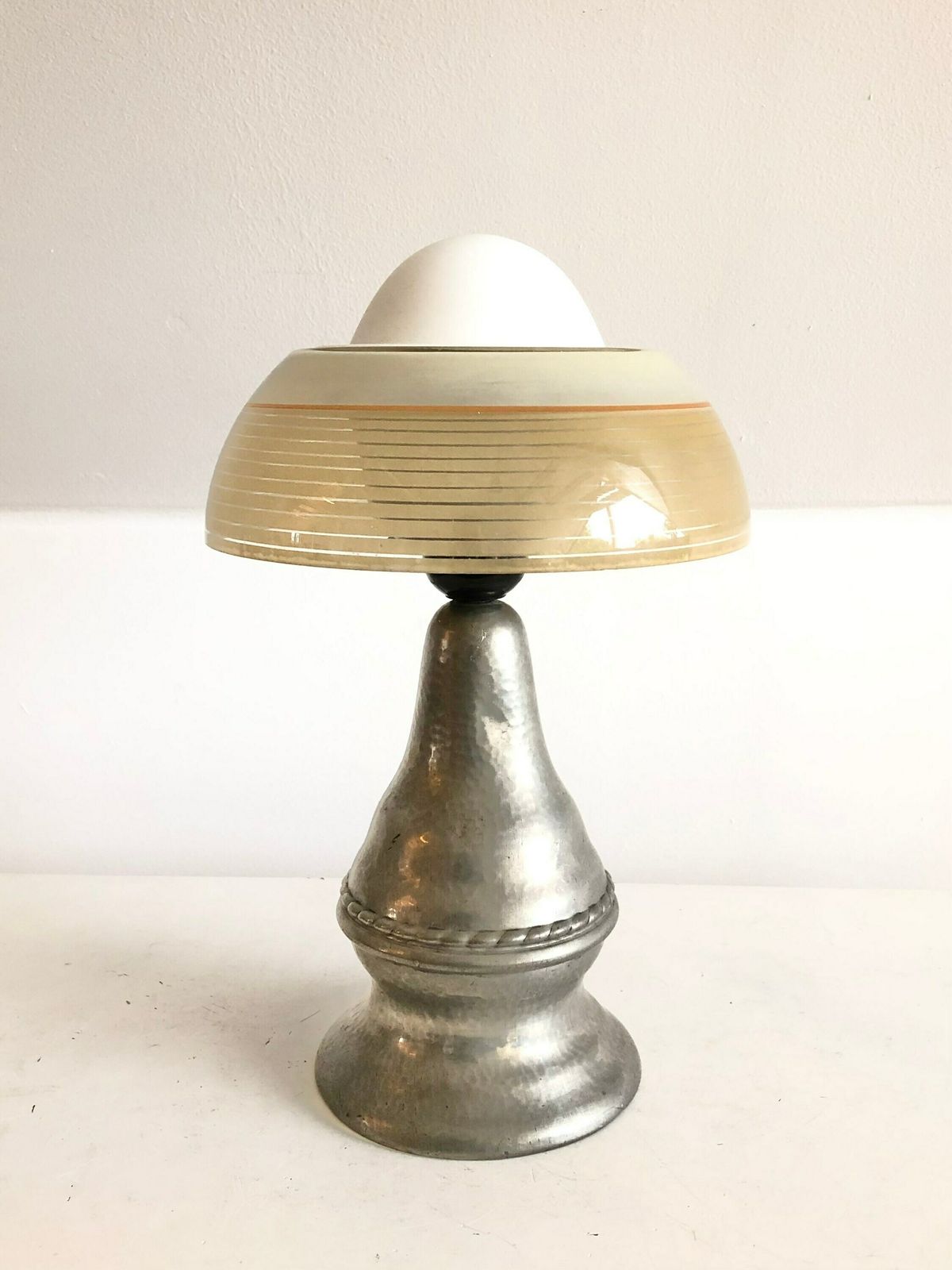 Danish Early Art Deco Hags Design Table Lamp In Pewter With Rare “Fried Egg” Glass Shade photo furniture