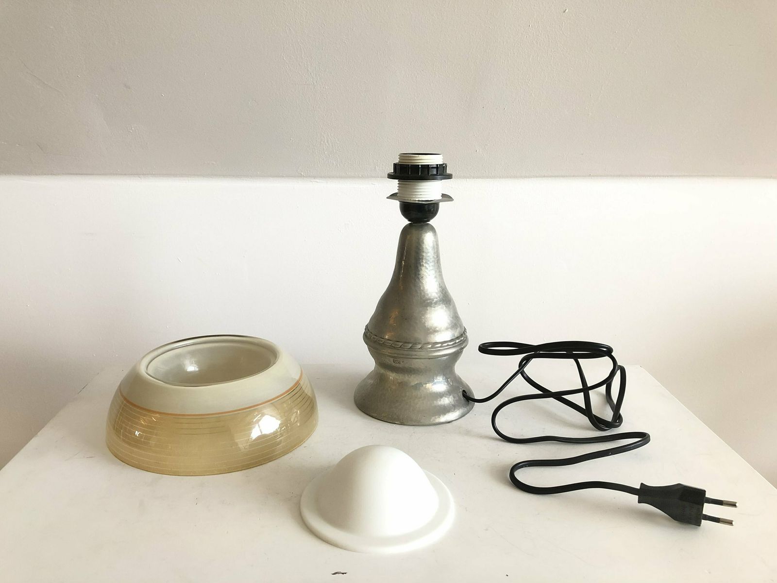 Danish Early Art Deco Hags Design Table Lamp In Pewter With Rare “Fried Egg” Glass Shade photo vintage