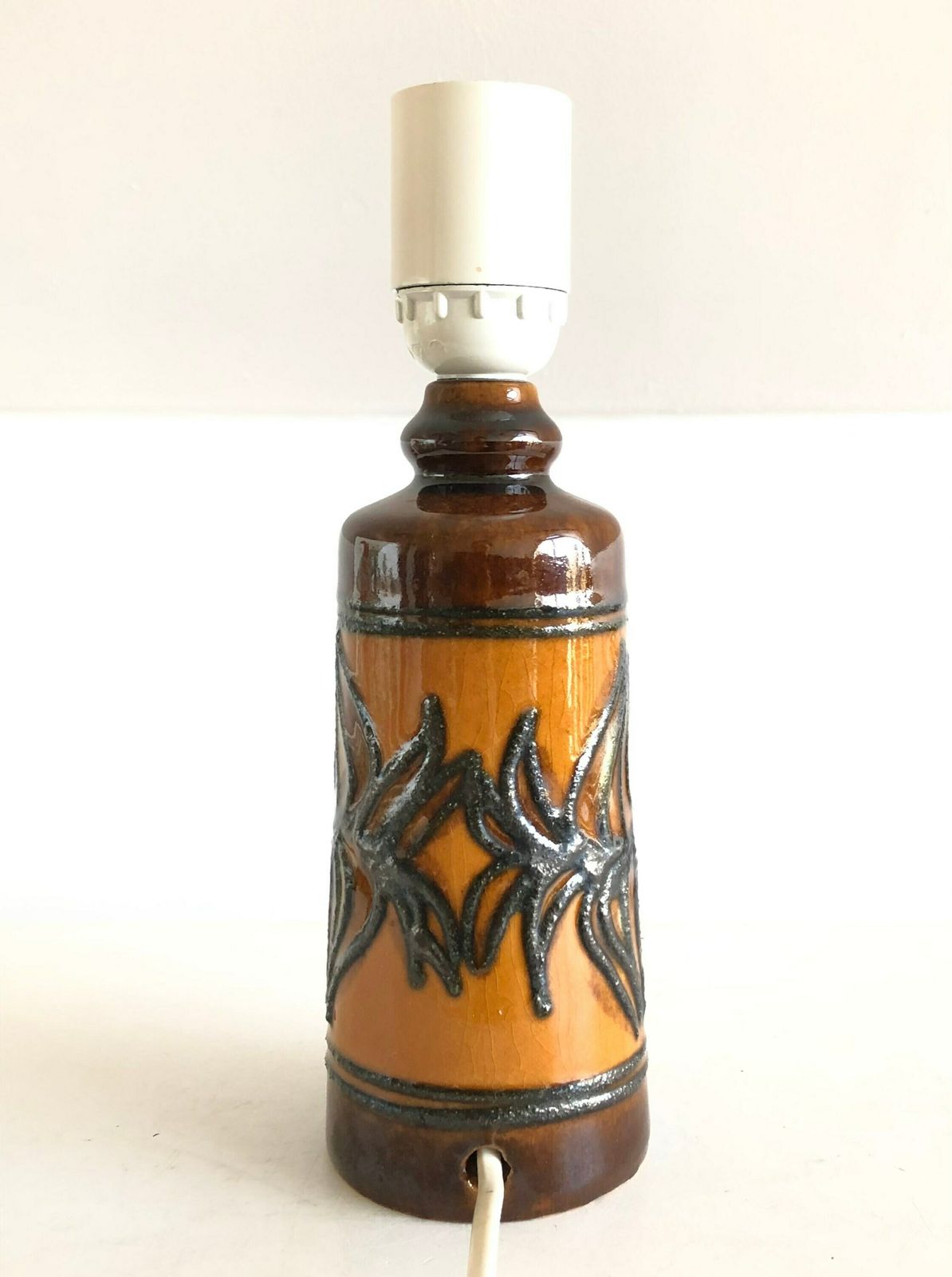 Danish Mid Century Ceramic Table Lamp With Black, Green, Beige And Brown Nuanced Glaze Decoration In Modernist Artistic Design photo 196.0