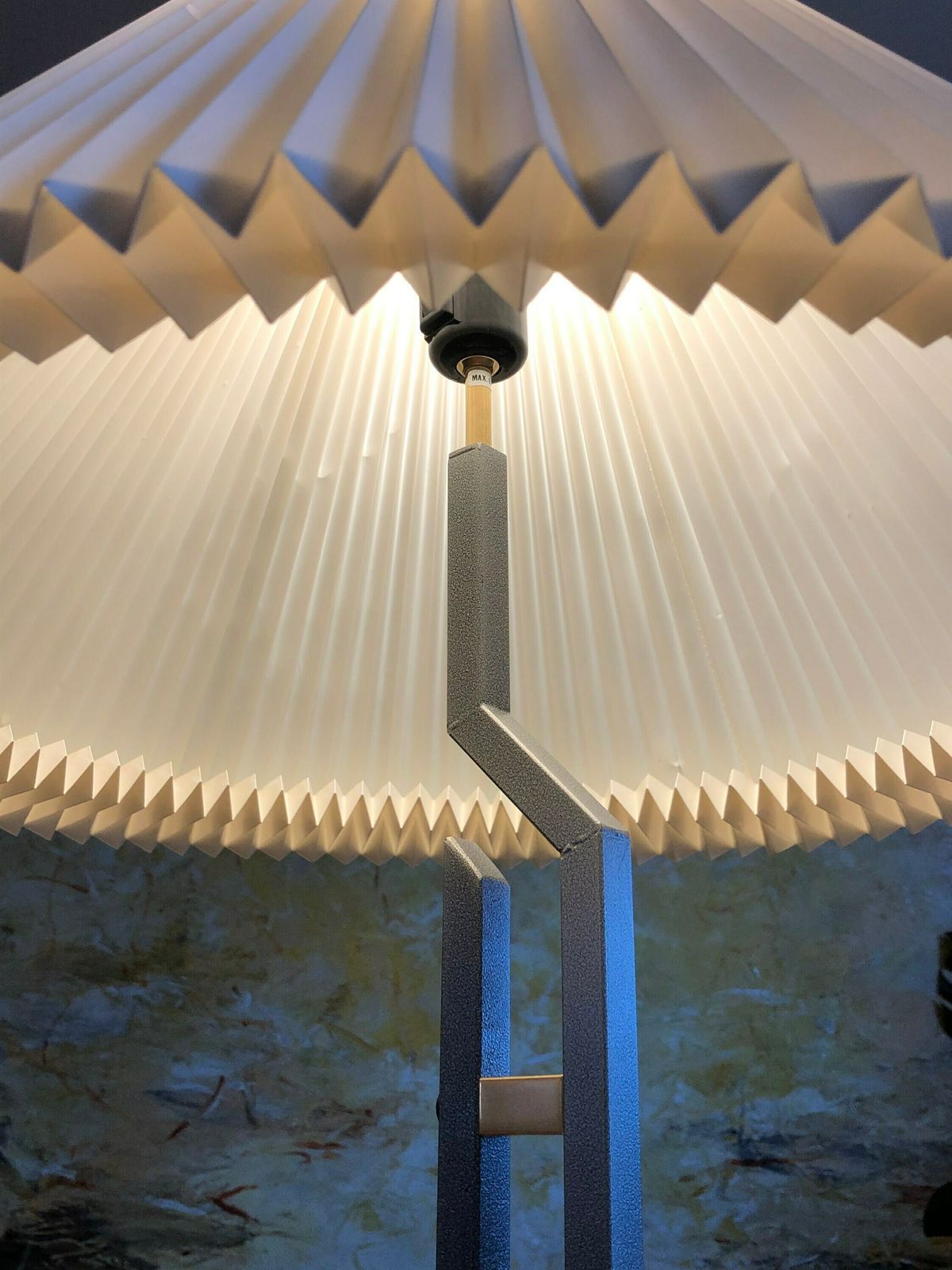 Danish Design Postmodern Table Lamp In Grey And Gold Metal With Large Le Klint Pleated Shade photo 295.0