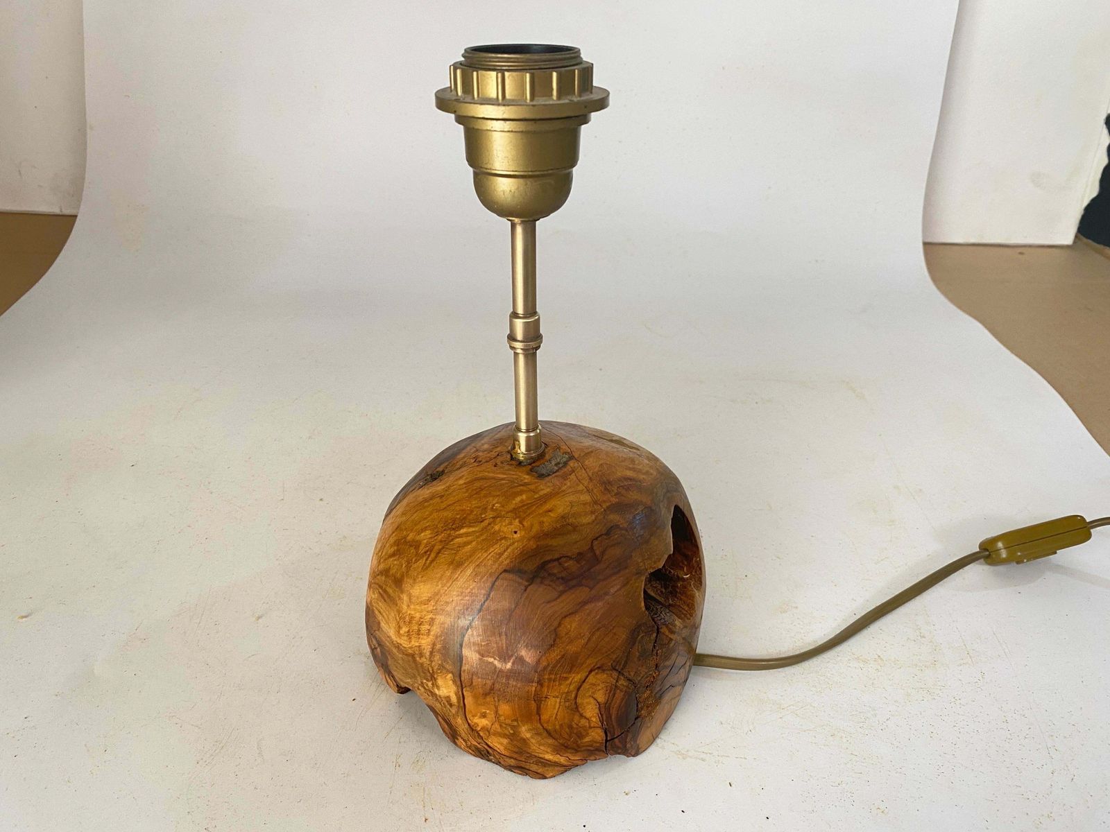 Sculptural Table Lamp Carved In An Olive Wood Block France 1950 photo 479.0