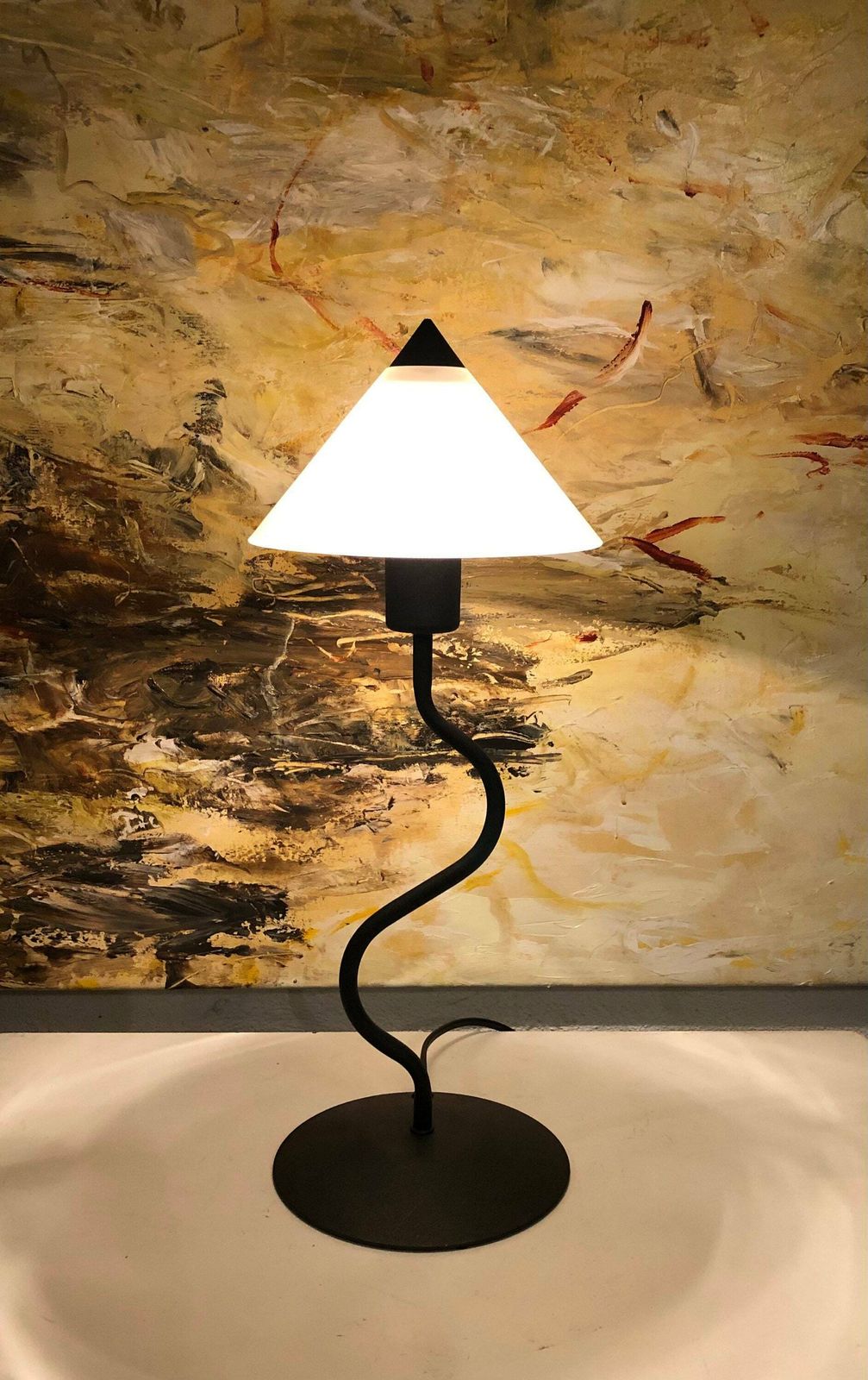 Danish Postmodern Table Lamp In Organic Shaped Swaying Metal Base And Pointy Glass Shade   Design From E.S. Horn photo furniture