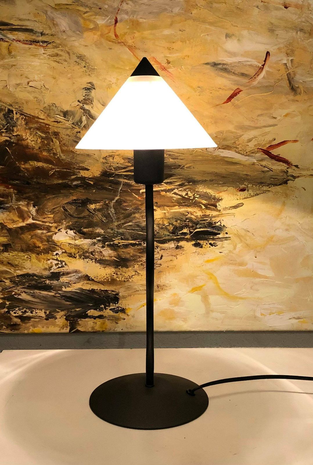 Danish Postmodern Table Lamp In Organic Shaped Swaying Metal Base And Pointy Glass Shade   Design From E.S. Horn photo 246.0