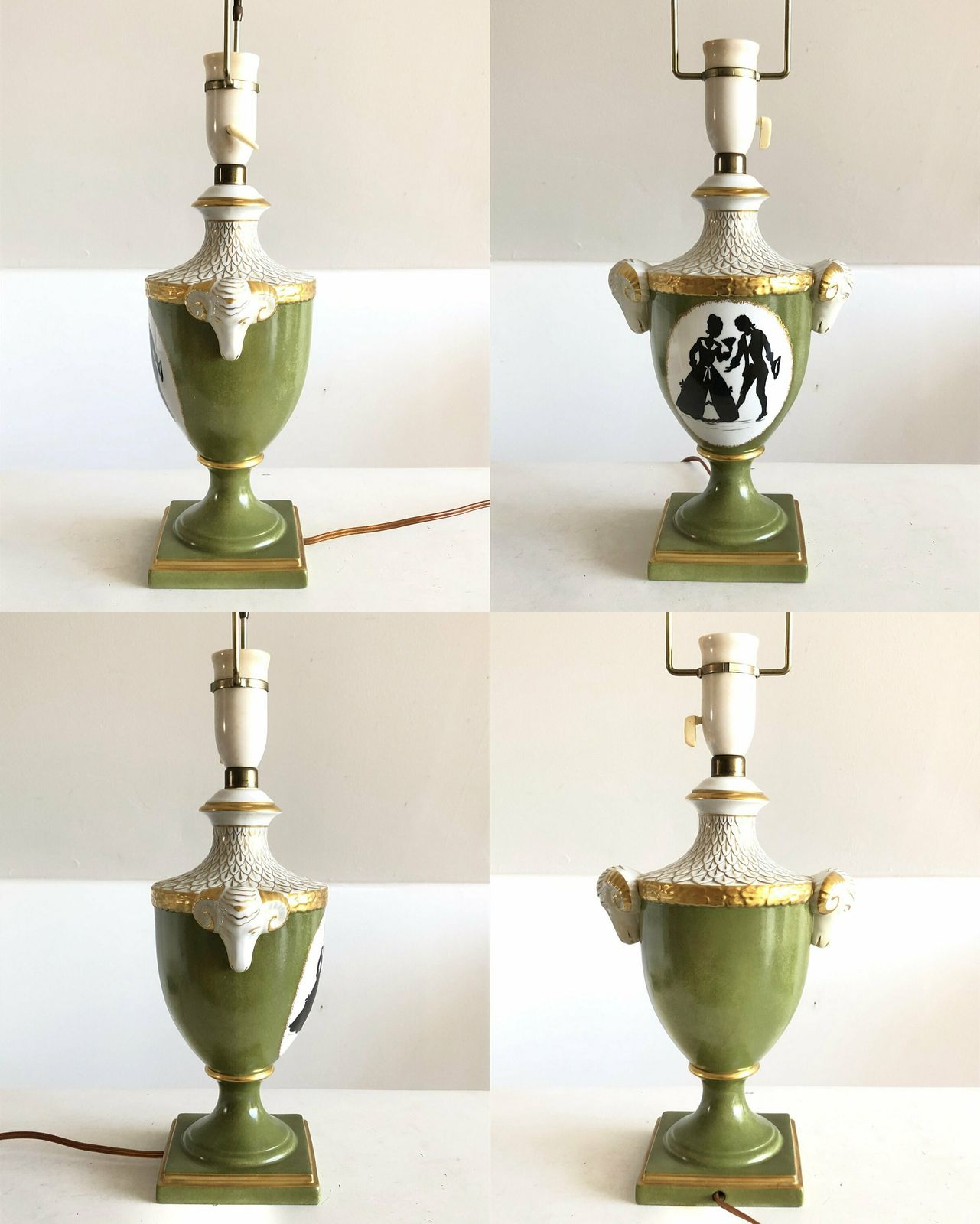 photo furniture Mid Century Beautiful German Porcelain Handpainted Table Lamp In Gold And Green With Ram Heads   Design By Alka Kunst Bavaria