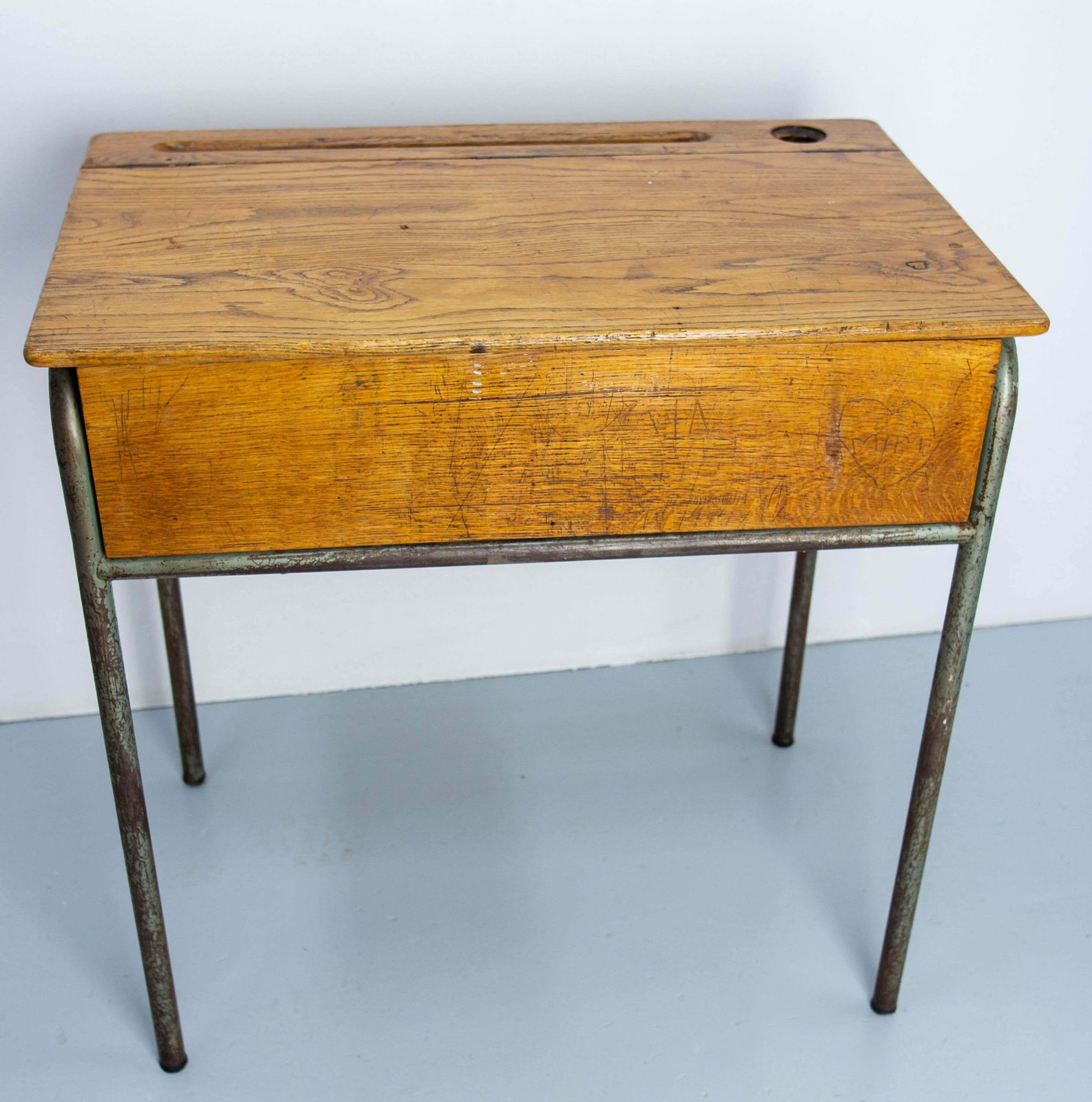 Student Oak & Iron Writing Table Slant Top Desk France, Mid 20th C photo furniture
