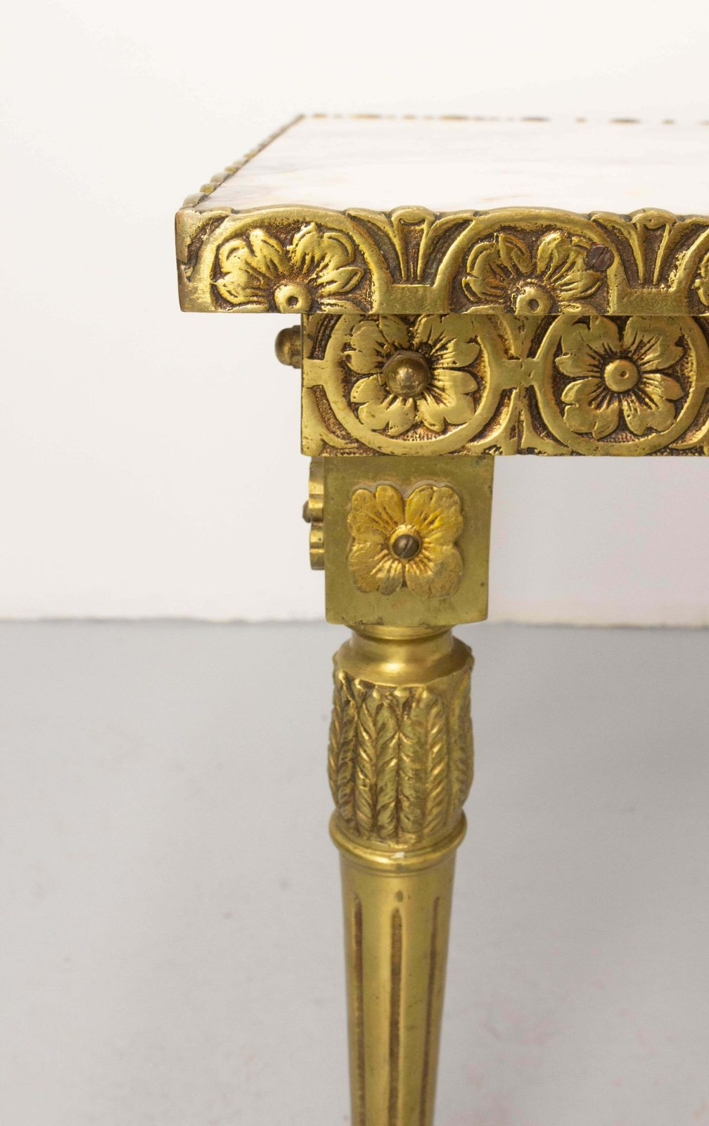 photo furniture Louis XVI Style Square Side Low Table Brass Marble French, Circa 1960