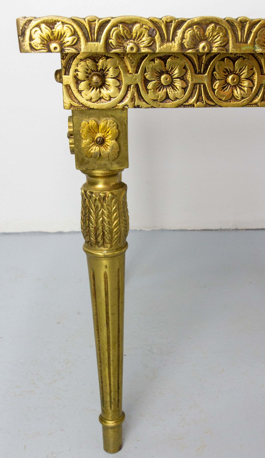 photo for sale Louis XVI Style Square Side Low Table Brass Marble French, Circa 1960