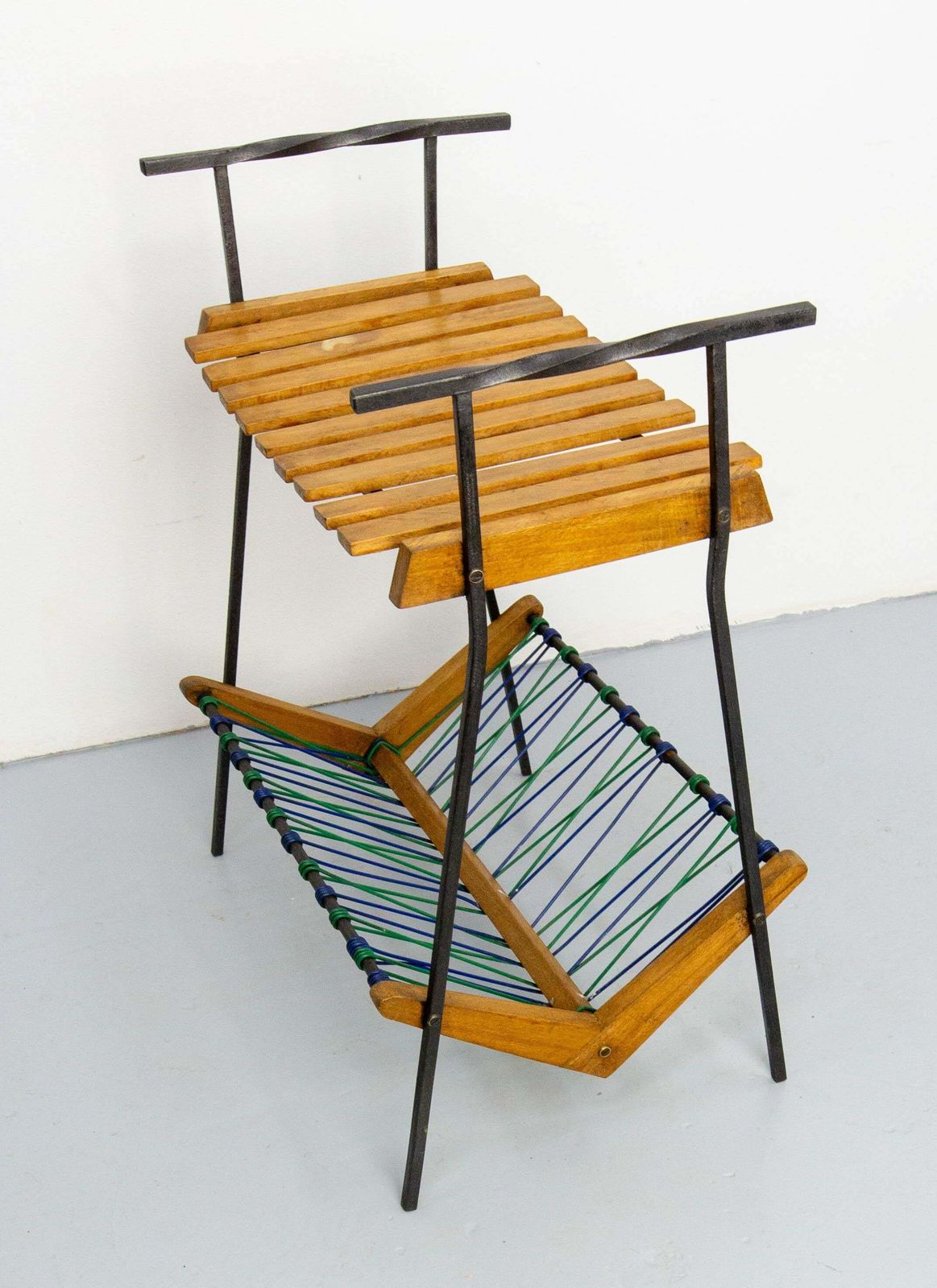 French Side Table And Magazine Rack Stand, Beech Iron & Circa 1950 photo furniture