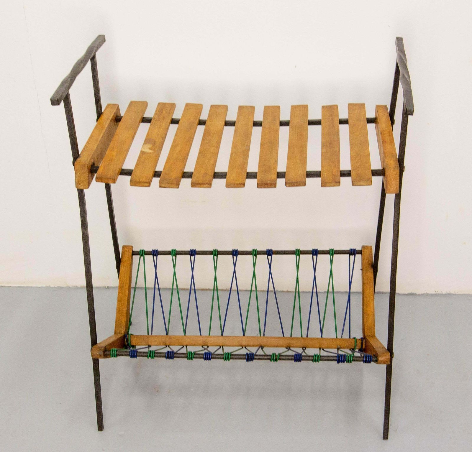 French Side Table And Magazine Rack Stand, Beech Iron & Circa 1950 photo Home Decor