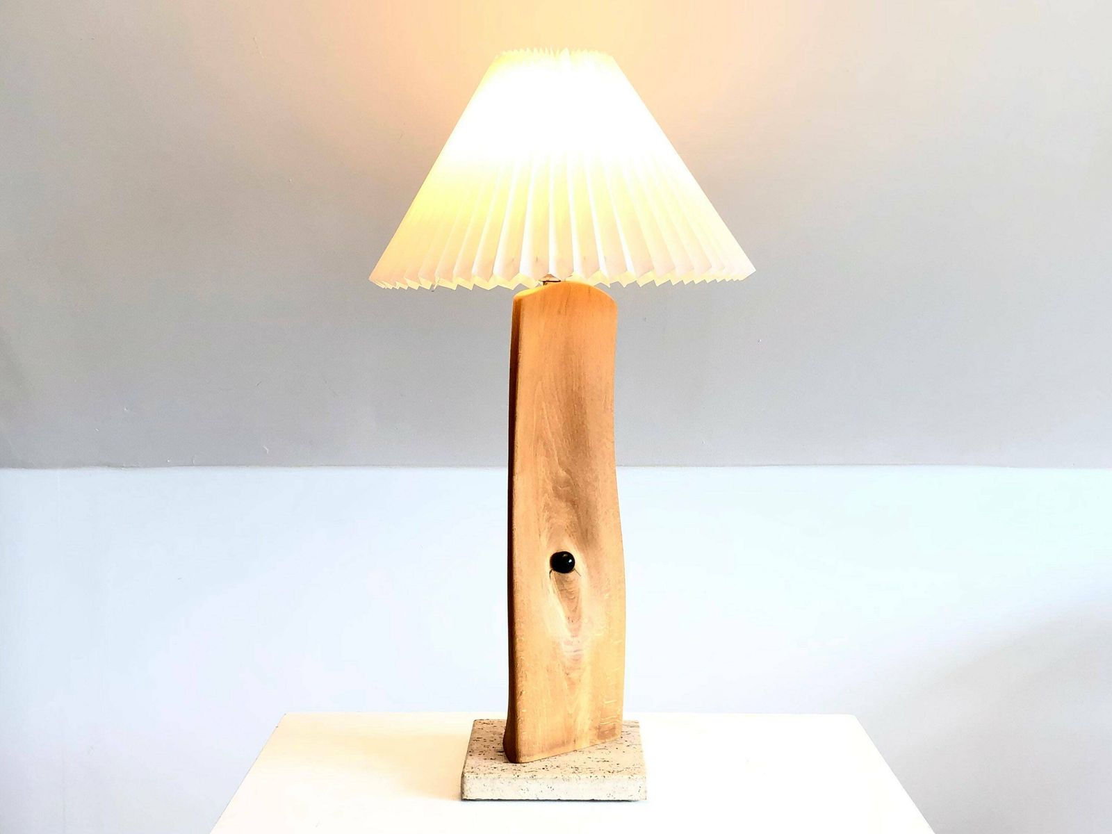 Danish Vintage Mid Century Art Table Lamp In Organic Shaped Wood And Natural Stone   Design From 1989 By Sap