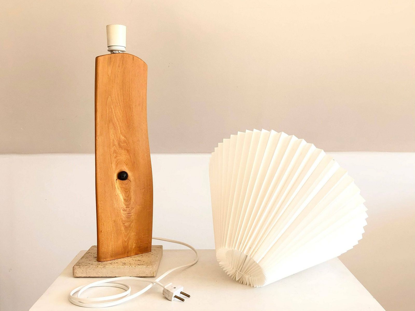 Danish Vintage Mid Century Art Table Lamp In Organic Shaped Wood And Natural Stone   Design From 1989 By Sap photo vintage