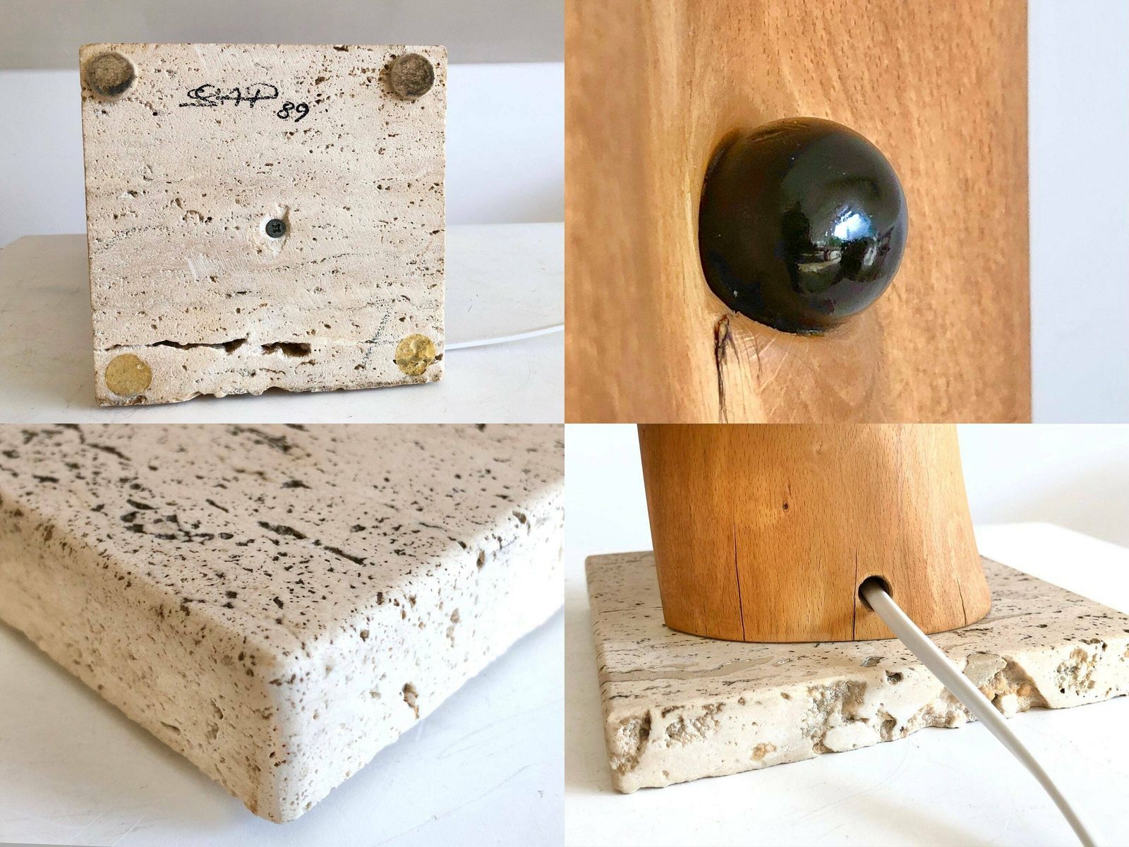photo furniture Danish Vintage Mid Century Art Table Lamp In Organic Shaped Wood And Natural Stone   Design From 1989 By Sap