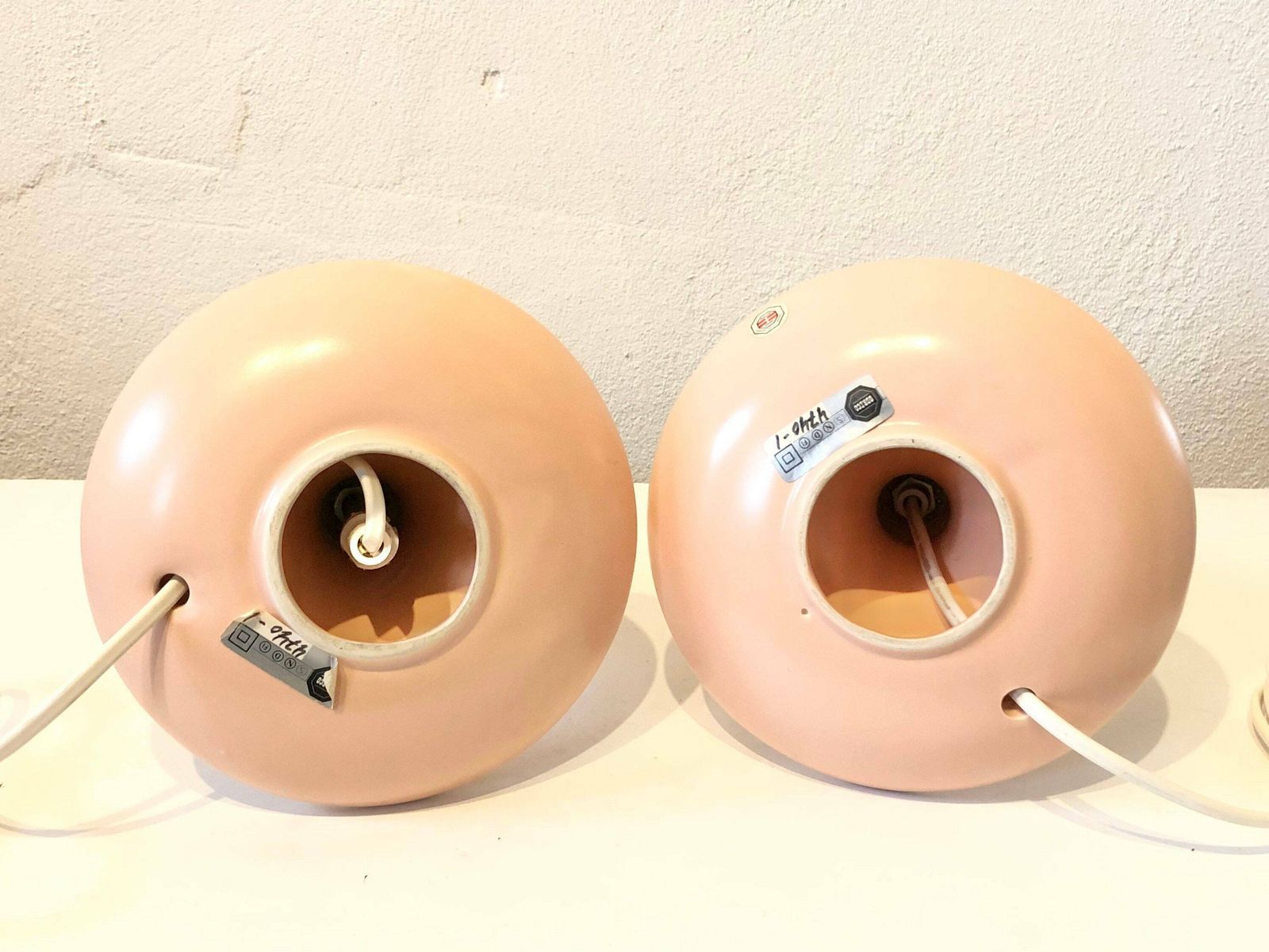 Pair Of Mid Century Pastel Pink Table Lamps In Organic Shape And Modernist Design By Odreco photo vintage
