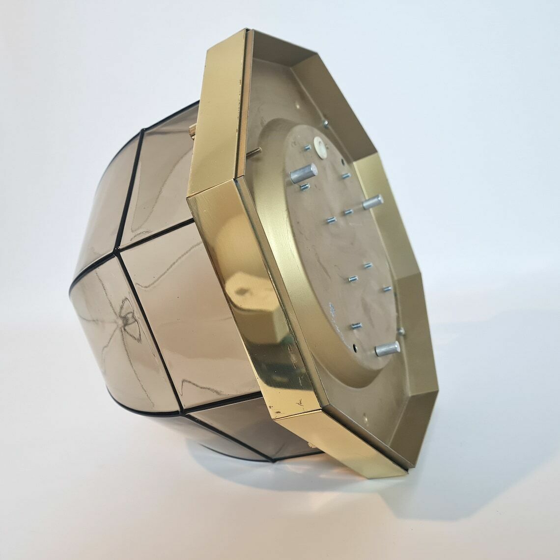 Vintage Hollywood Regency Plafondlamp Van Messing En Rookglas, Limburg, Jaren 70 photo buy