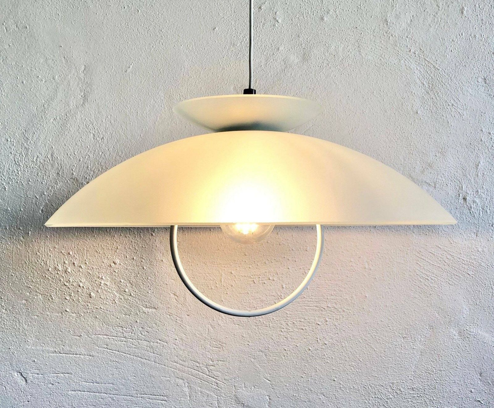 Danish Minimalist Vintage Design Multilayer Ceiling Lamp In Frosted Glass And White Details