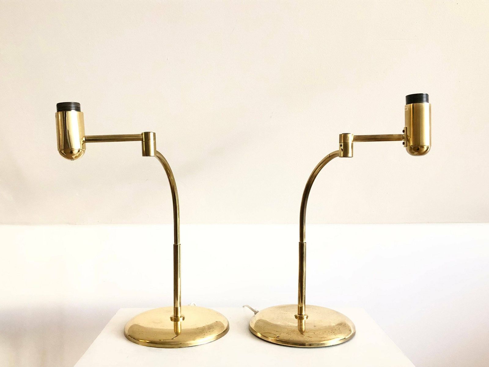 Pair Of Swedish Swing Arm Mid Century Modern Table Lamps I Patinated Brass   Design From Aneta, Sweden photo furniture