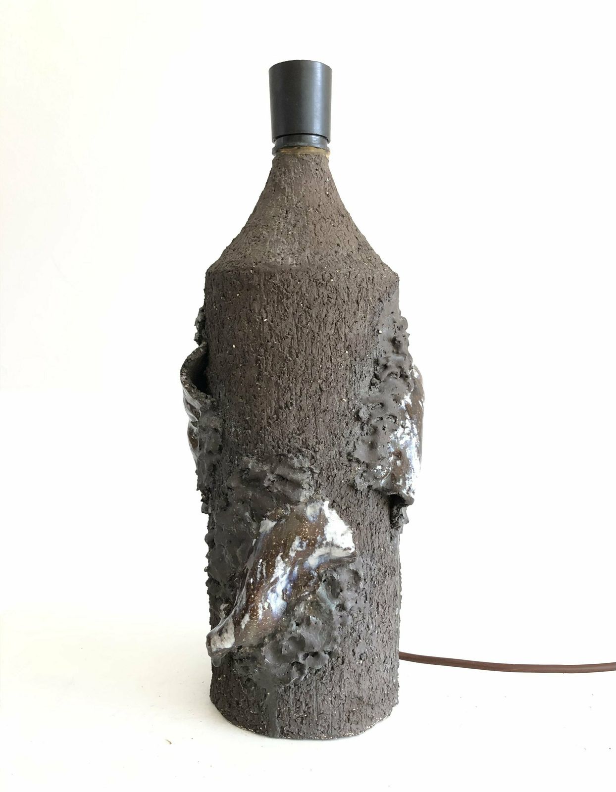 Danish Sculptural Ceramic Mid Century Table Lamp With Organic Shapes In Raw Clay With Blue And White Glaze photo Lighting