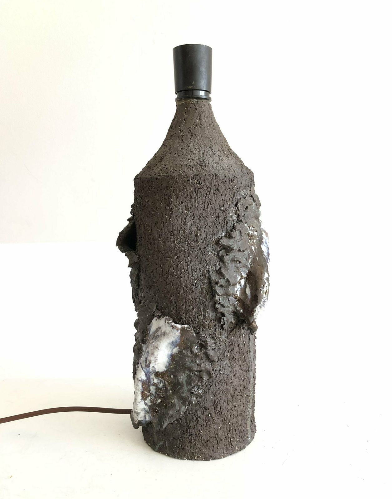 Danish Sculptural Ceramic Mid Century Table Lamp With Organic Shapes In Raw Clay With Blue And White Glaze photo 283.0