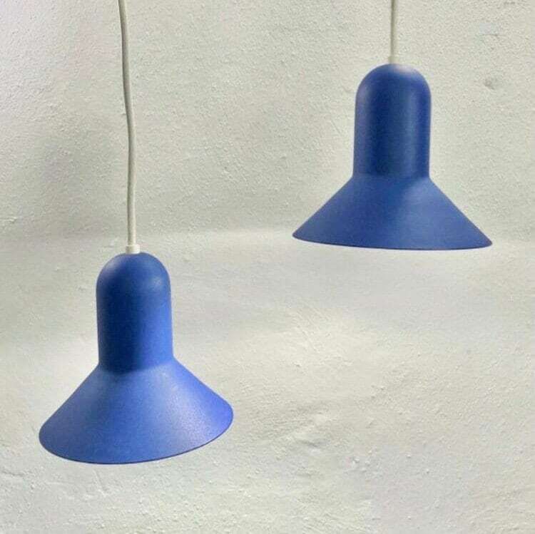 Pair Of Minimalist Danish “Confetti” Ceiling Lamps From Nordlux In Clear Blue