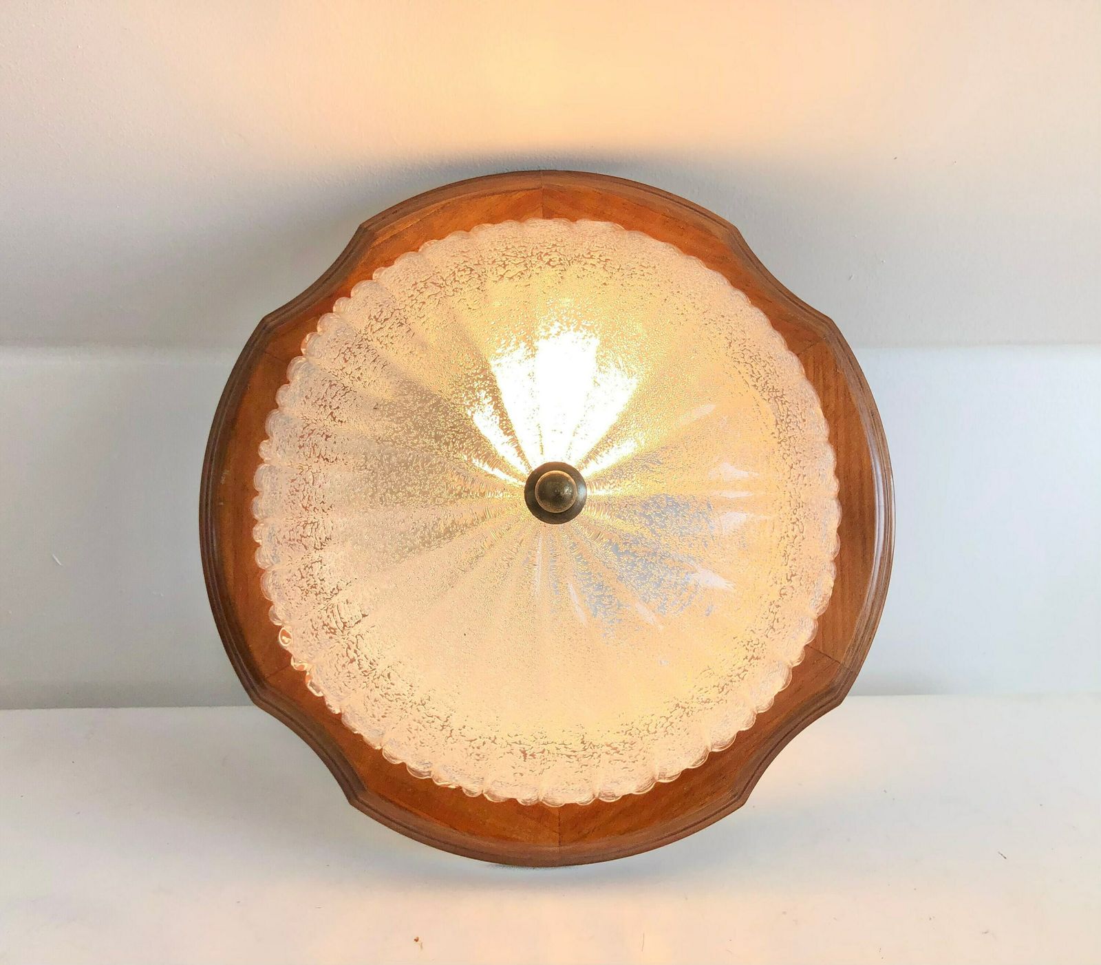 Beautiful Mid Century Design Sconce Lamp With Carved Wood And Bubble Glass Shade In Exquisite Shape photo furniture
