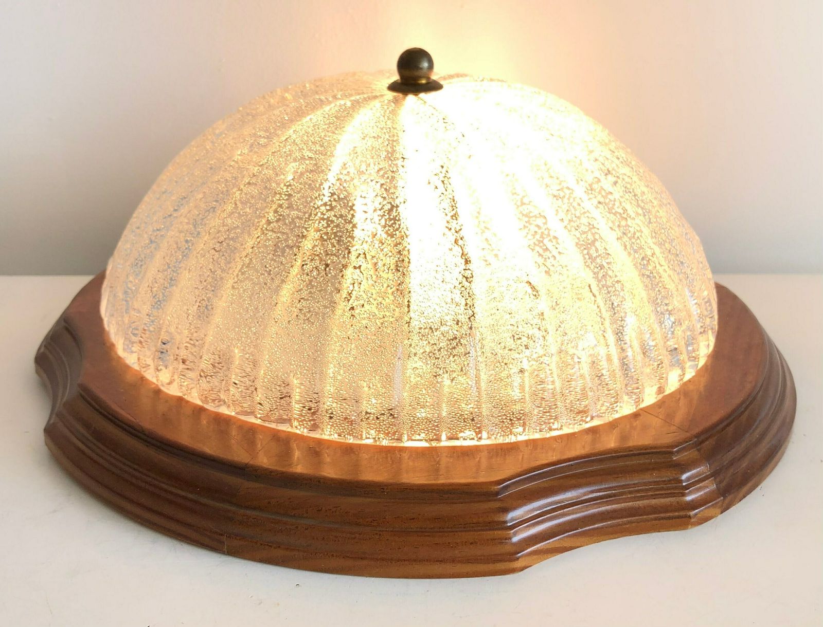 Beautiful Mid Century Design Sconce Lamp With Carved Wood And Bubble Glass Shade In Exquisite Shape photo Lighting