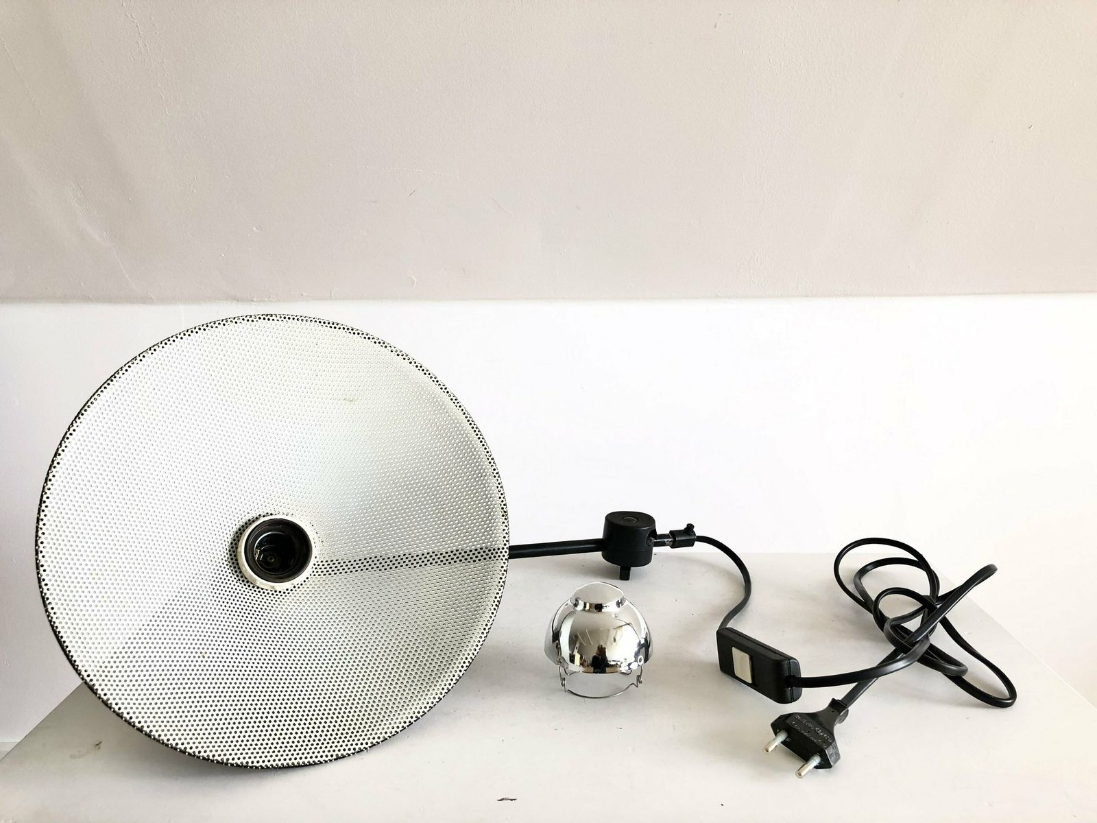 Original Mid Century Modern Danish Floor Lamp In Perforated Metal With Black Paint And Adjustable Shade photo vinterior