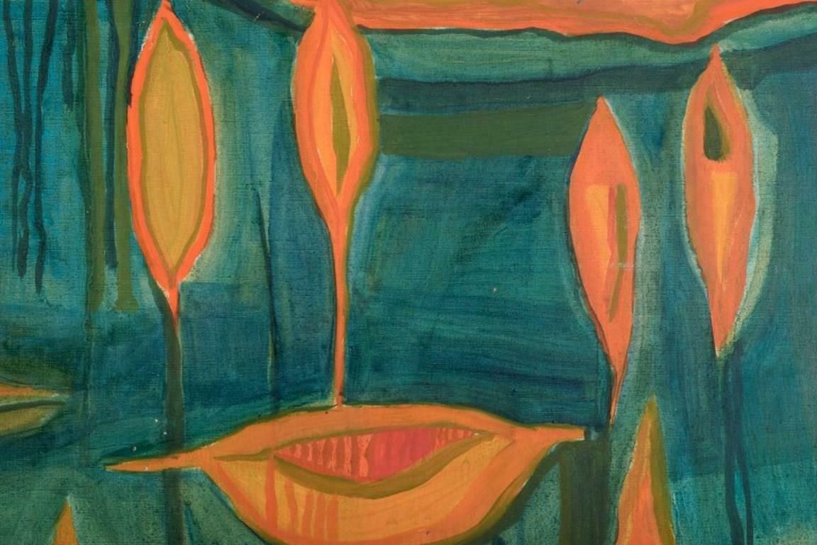 Monique Beucher. Oil On Canvas. Abstract Composition In Orange And Green photo for sale