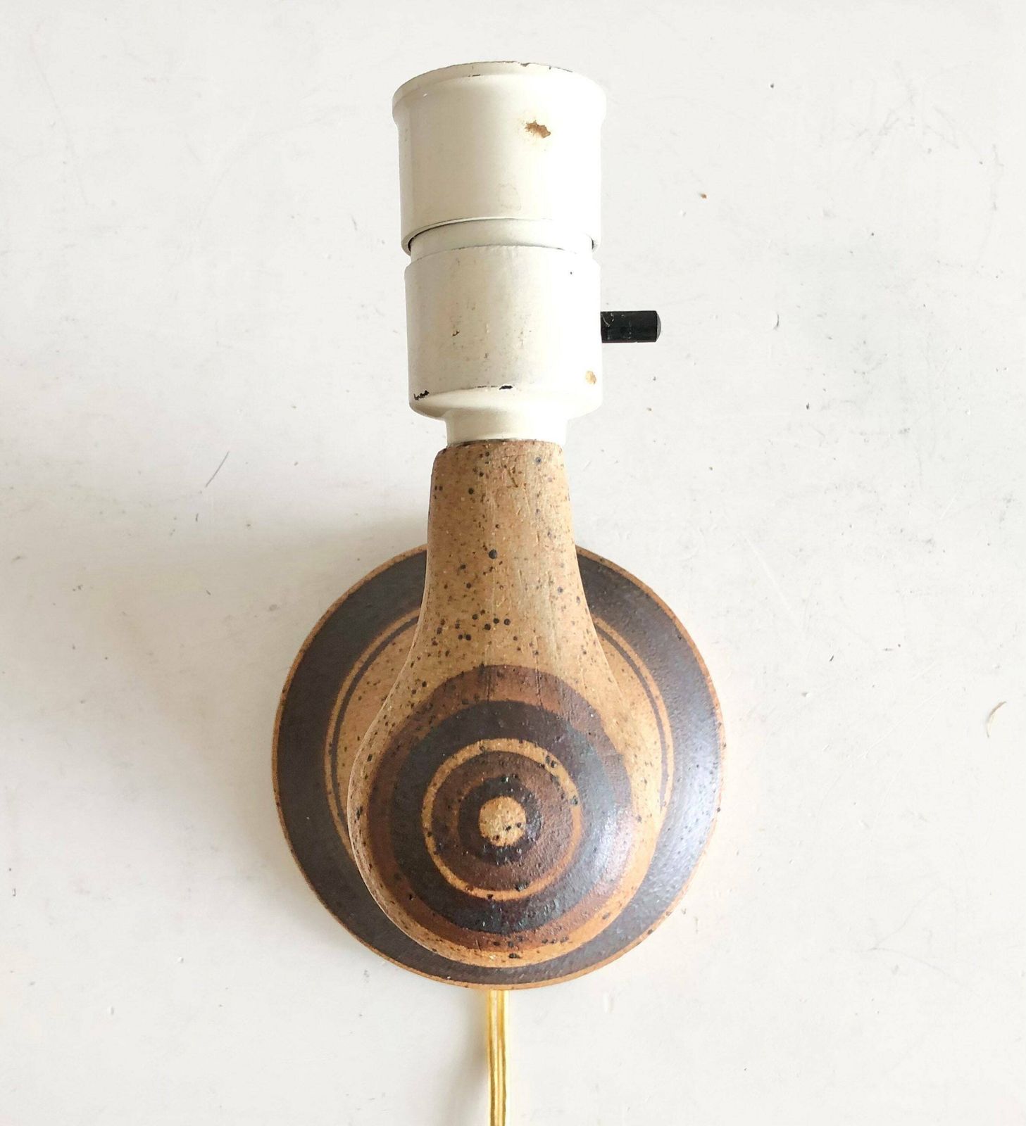 Rare Danish Stoneware Mid Century Wall Lamp In Organic Shape With Beige And Brown Glaze   Design From Helle Allpass, Denmark photo Lighting