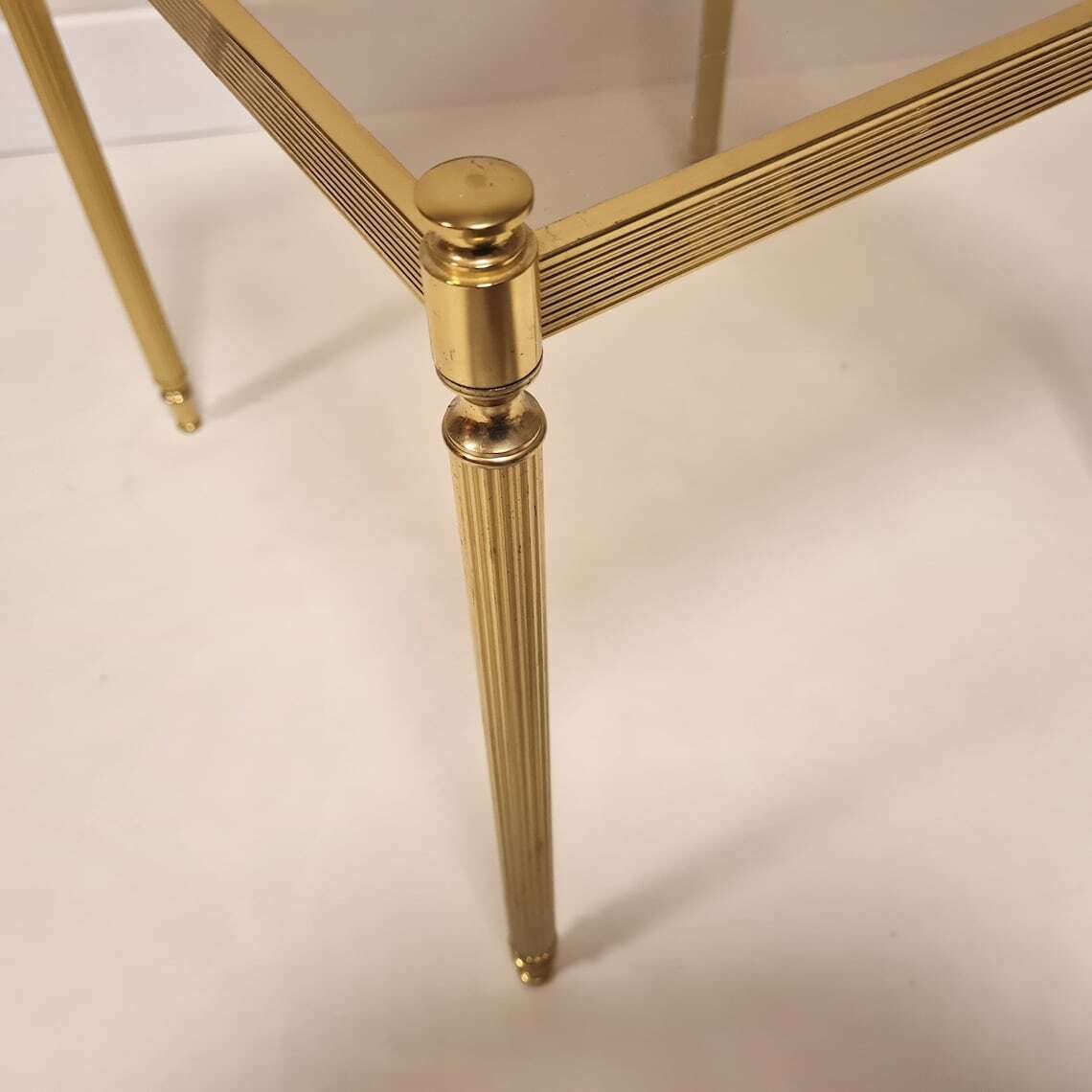 Vintage Mid Century Modern Brass And Smoky Glass Table photo vinterior