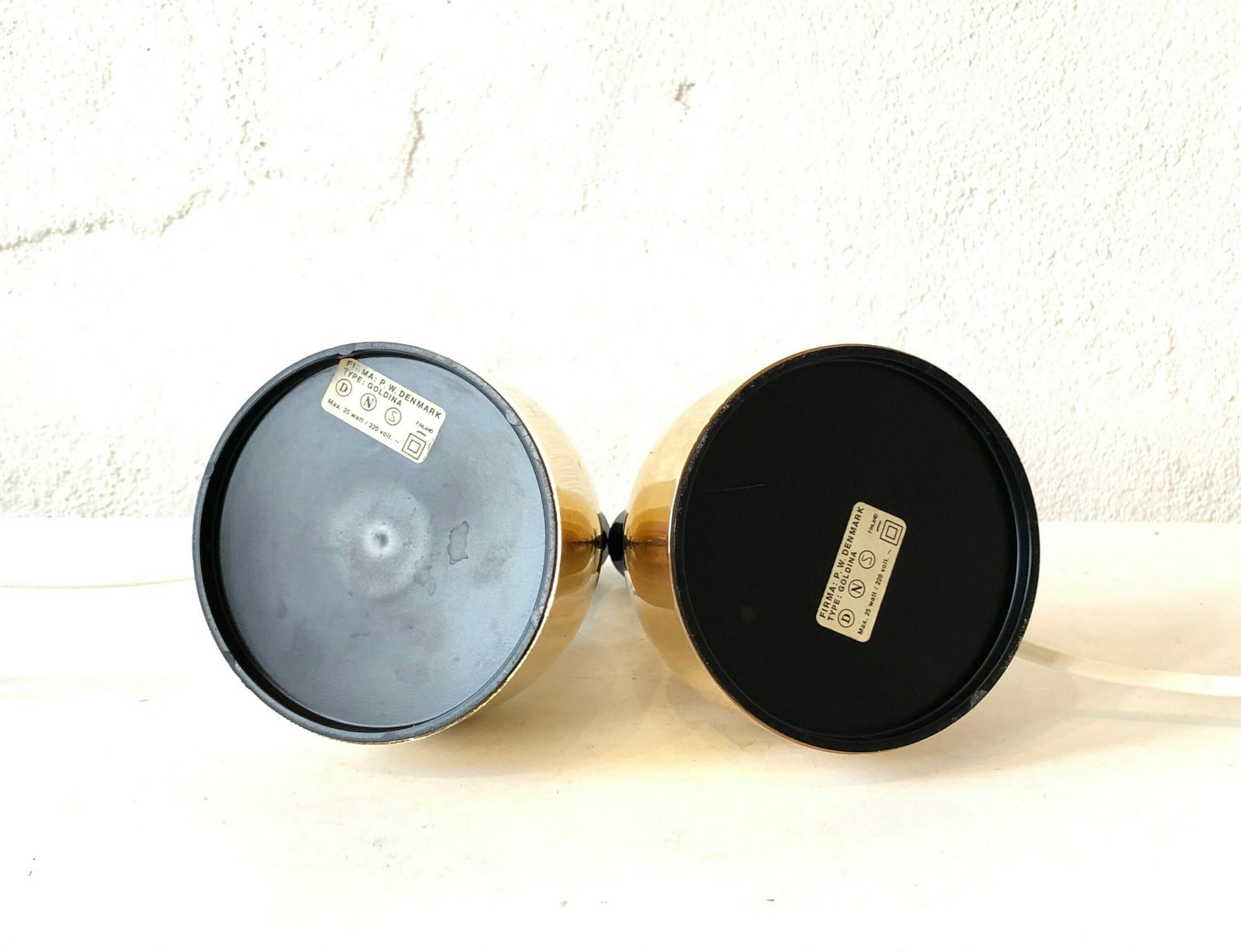 photo furniture Pair Of Danish Mid Century “Goldina” Gold Table Lamps   Design From P. W. Denmark