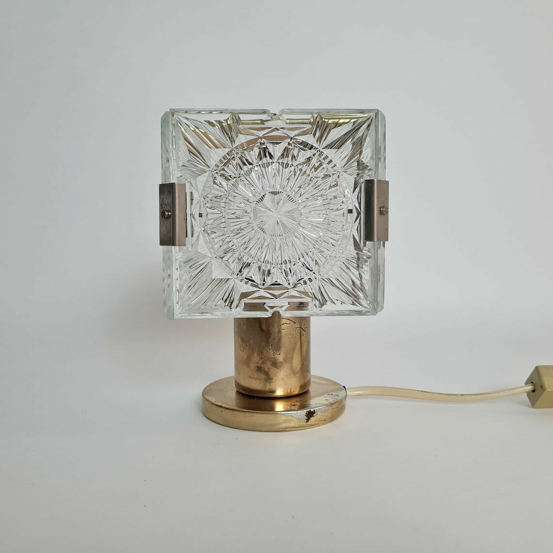 Vintage Mid Century Modern Messing Glazen Bureaulamp Van Lustry Kamenický šenov, Jaren 1970 photo furniture