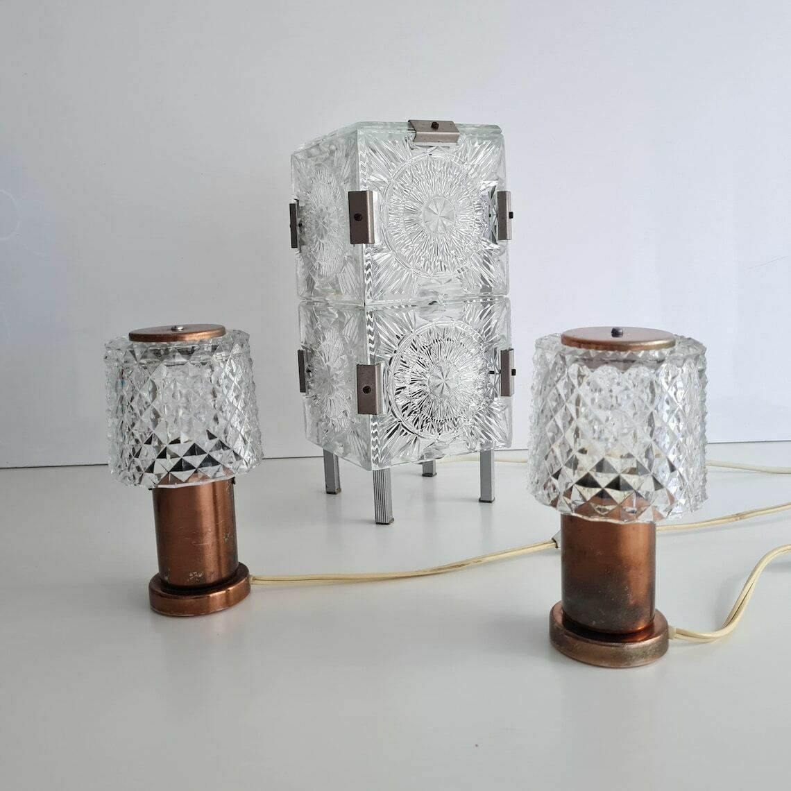 photo furniture Vintage Mid Century Modern Brass Glass Desk Lamp From Lustry Kamenický šenov, 1970s