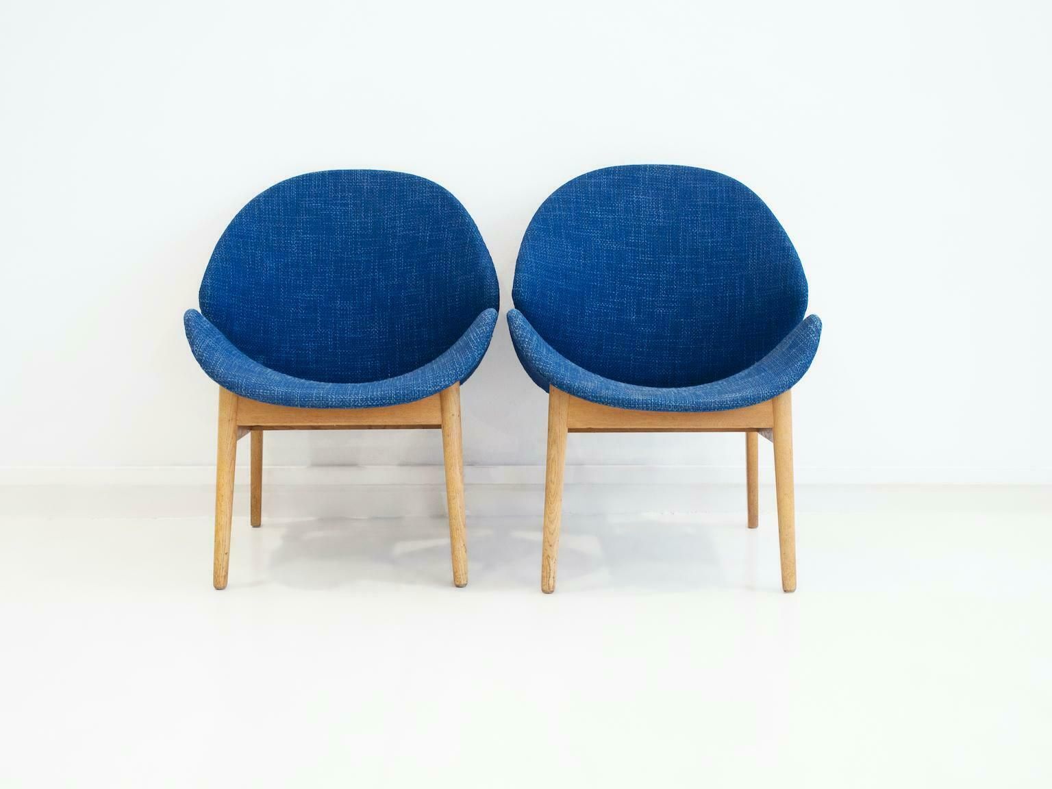 Pair Of Blue Hans Olsen Model 134 Oak Chairs photo furniture
