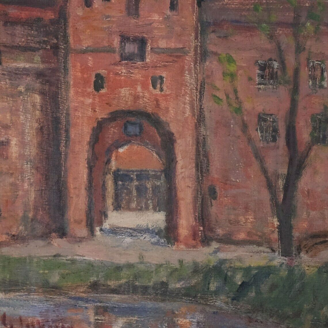 Mid Century Impressionist Painting By Gideon Isaksson, Vintage Architectural Landscape Painting, Scandinavian Modern Living, Decorative Art photo vintage