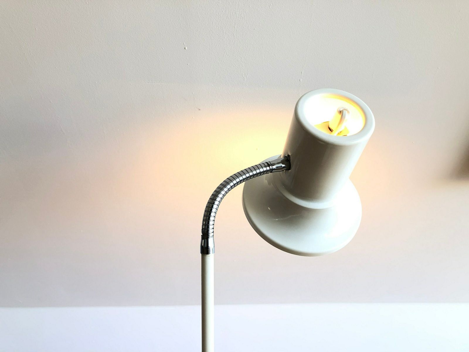 Danish Minimalist Mid Century Vintage Design Floor Lamp In White With Chrome Details And Adjustable Shade photo for sale