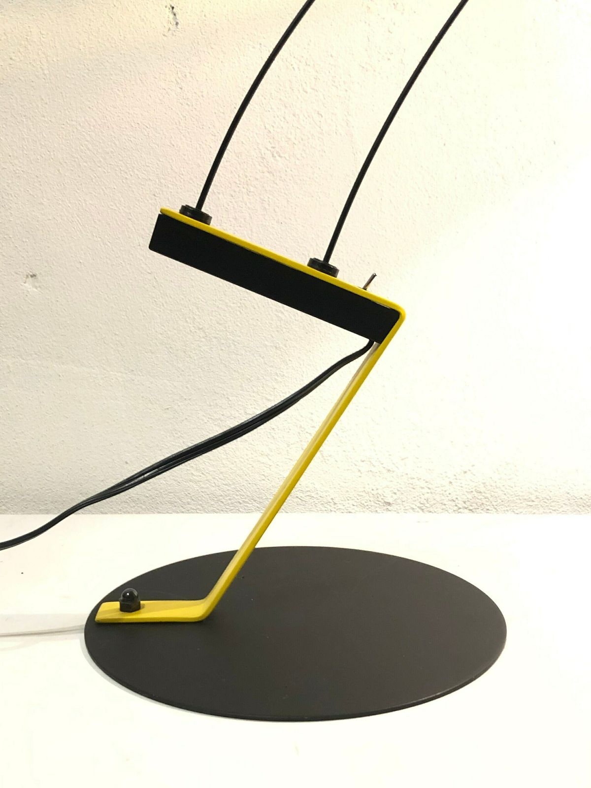 Rare Vintage Ikea Space Age Desk Lamp In Cool Design With Assymetic Yellow Stand And Twin String Neck With Naked Bulb   Design From Sweden photo vintage