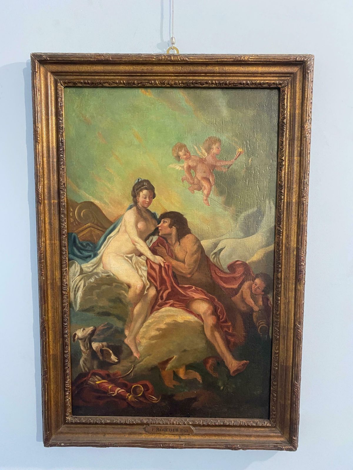 Antique French Oil Painting From The 17th Century "In The Style Of Francois Boucher photo vintage