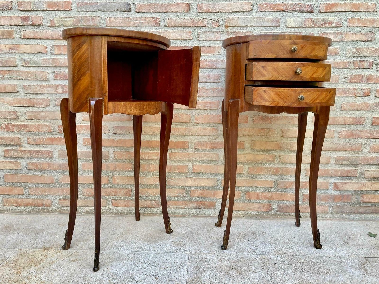 photo for sale Louis XVI Style Inlaid Walnut Nightstands, France, 1920s, Set Of 2