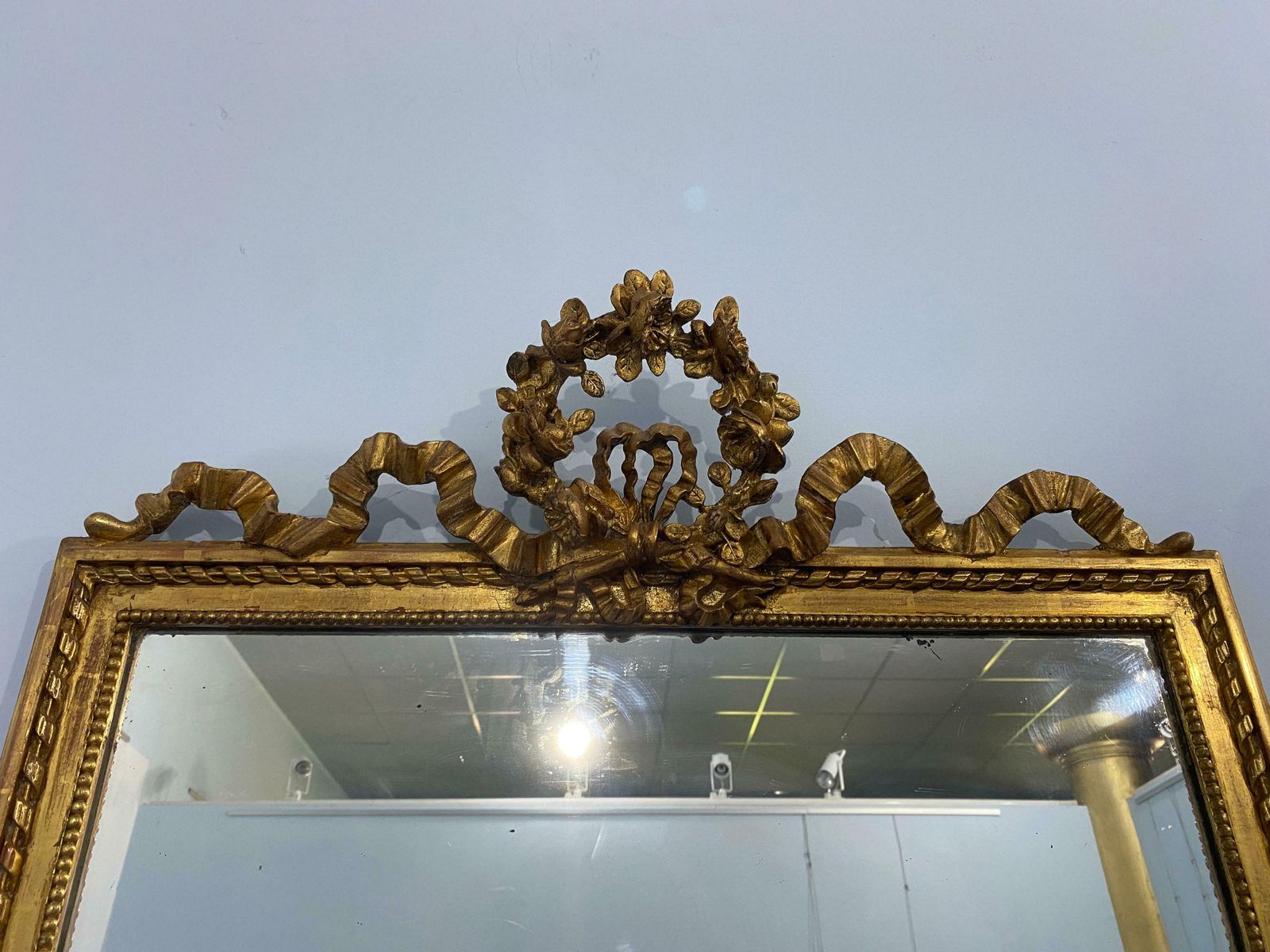 Antica Specchiera Francese Dorata A Foglia D'oro Epoca Napoleone Terzo, 1870 photo vintage