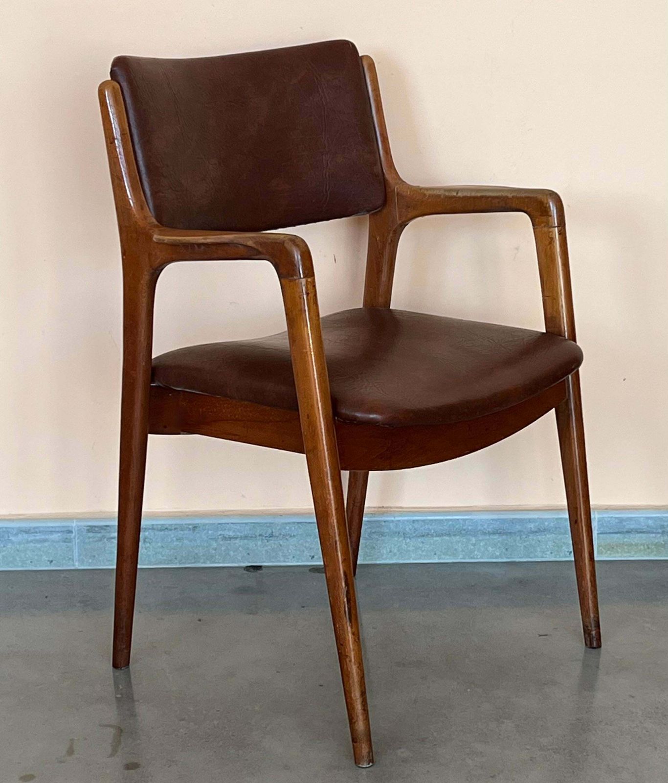 Modern Teak And Brown Leather Armchairs In Erik Buch Style photo Furniture