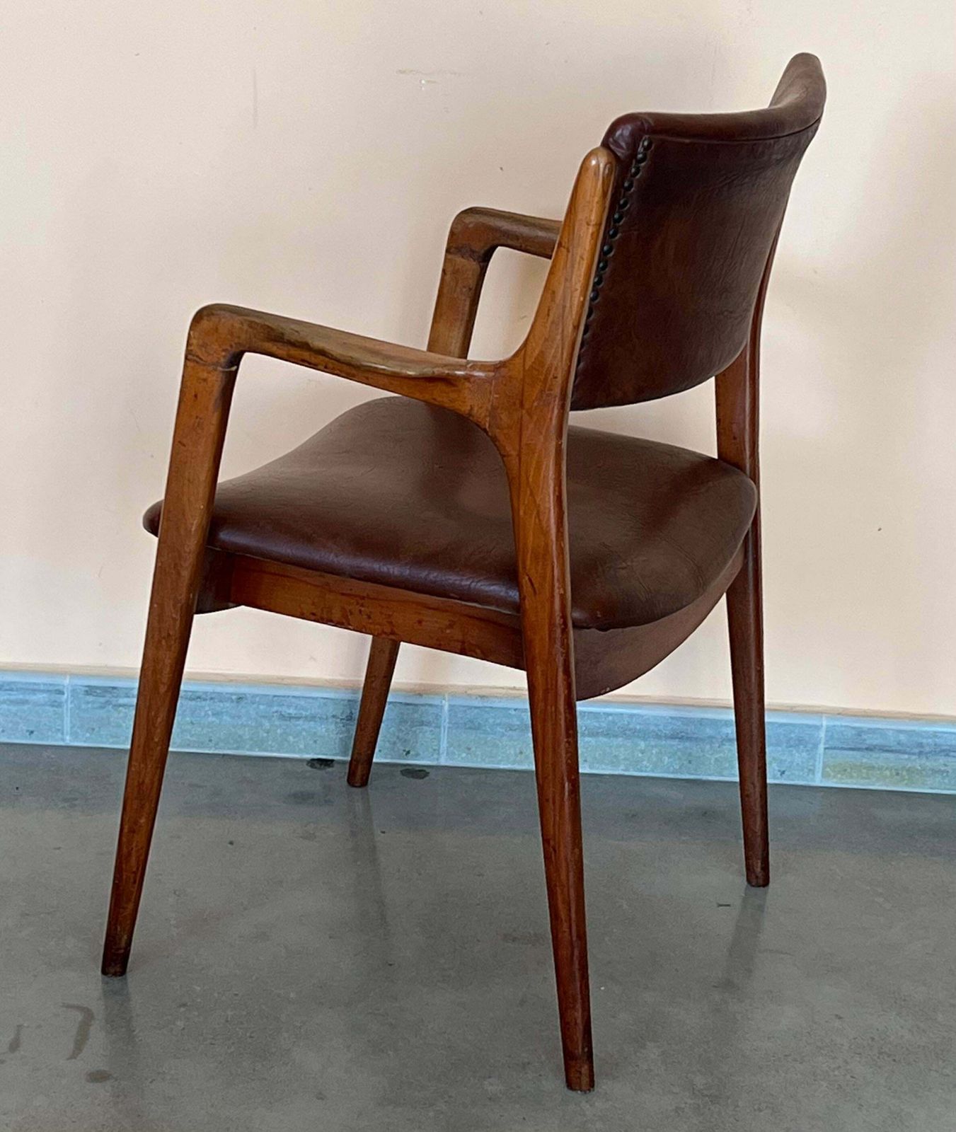 3670.0 Modern Teak And Brown Leather Armchairs In Erik Buch Style photo
