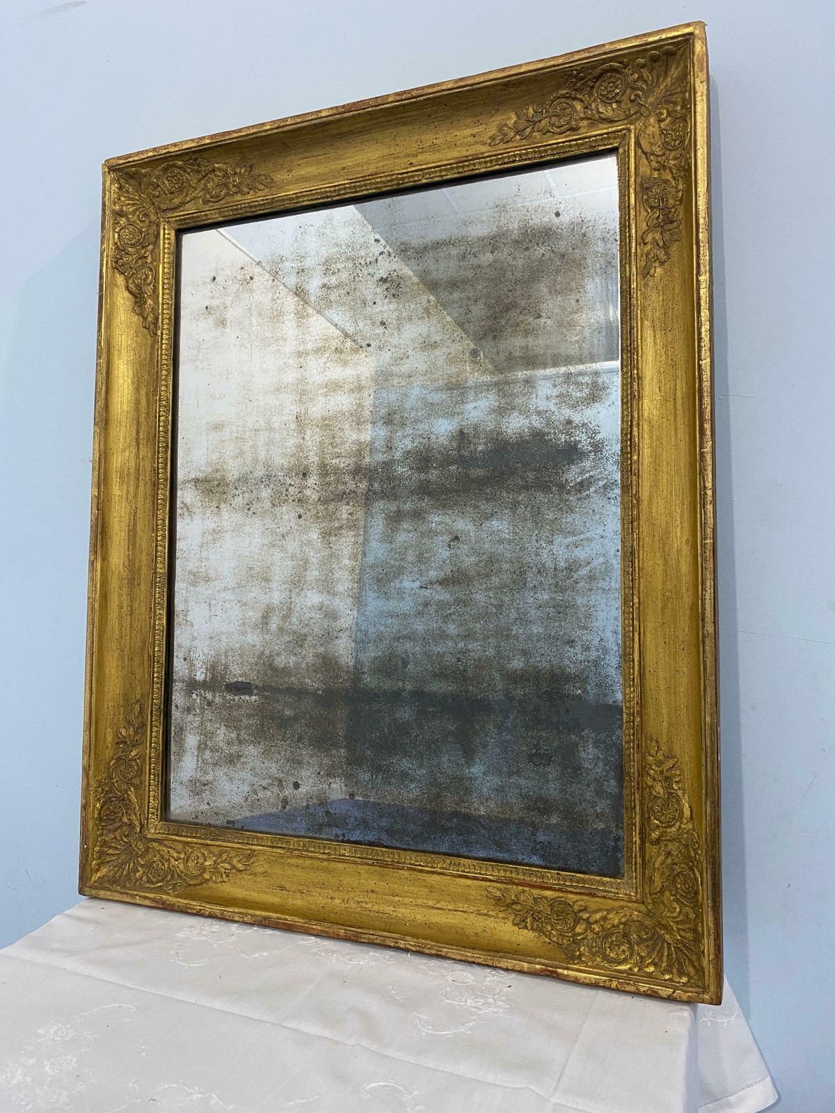 Antique French Gold Leaf Gilded Mirror Cabinet Empire Era 1820s photo furniture