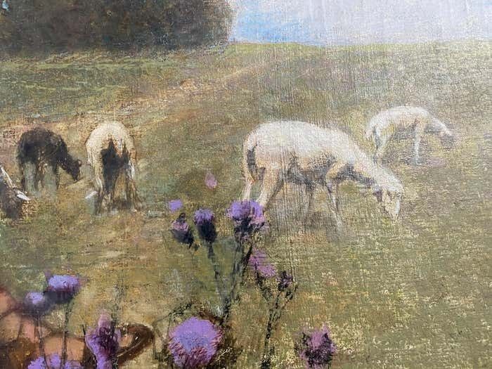 Art Antique Oil Painting Bucolic Scene Signed Otto Peters Hungary 1890 photo