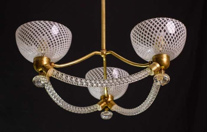 Elegant Art Deco Reticello Murano Glass Chandelier By Venini, 1940 photo vinterior