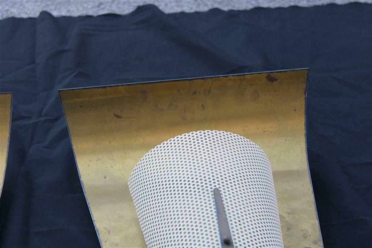 Pair Of French Mid Century Wall Lamps In Brass And Perforated Metal photo 4794.0